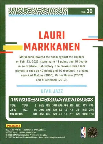 2023-24 Donruss #36 Lauri Markkanen NM-MT Jazz ID:70584 - Basketball Card Single