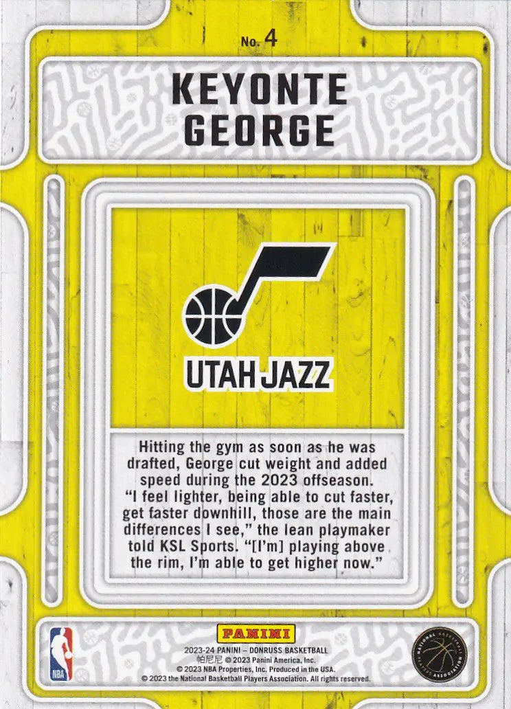 2023-24 DONRUSS #4 KEYONTE GEROGE HARDWOOD- UTAH JAZZ - Basketball Card Single