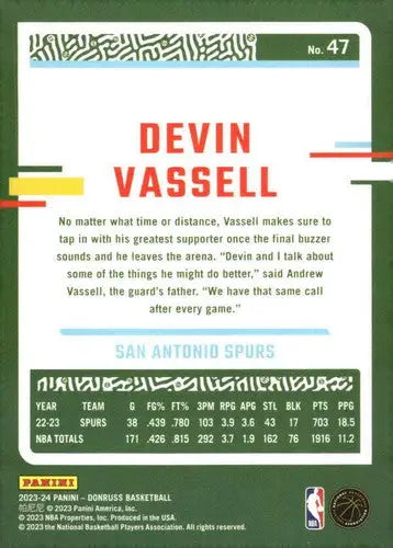 2023-24 Donruss #47 Devin Vassell NM-MT Spurs ID:70588 - Basketball Card Single