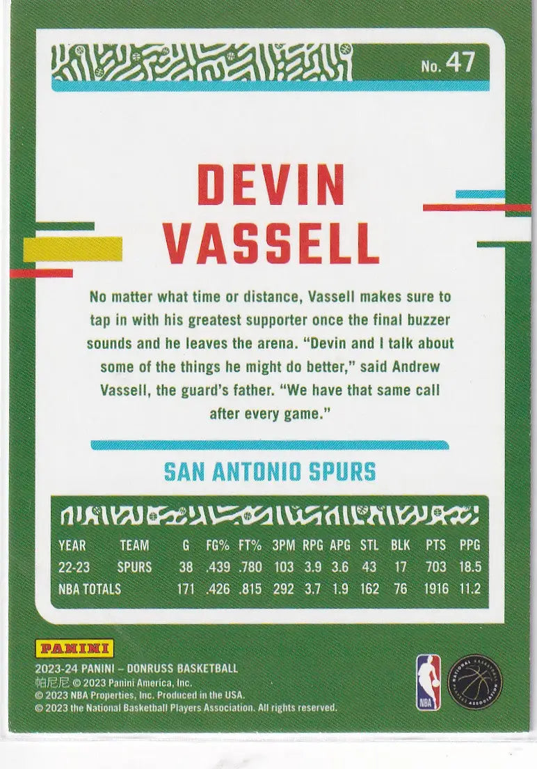 2023-24 DONRUSS #47 DEVIN VASSELL RED HOLO- SAN ANTONIO SPURS