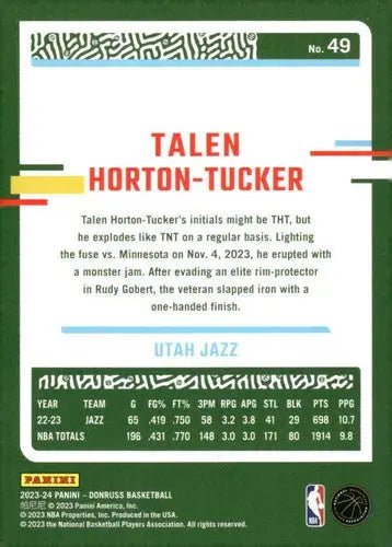 2023-24 Donruss #49 Talen Horton-Tucker NM-MT Jazz ID:70589 - Basketball Card Single
