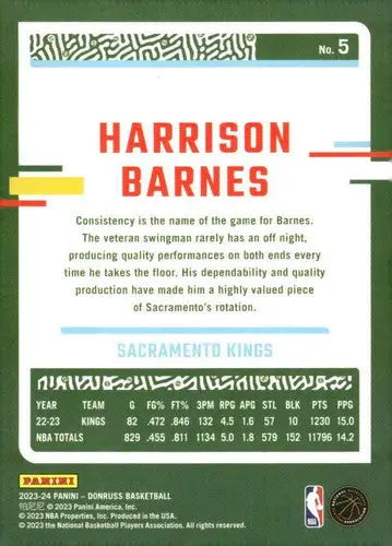 2023-24 Donruss #5 Harrison Barnes NM-MT Sac Kings ID:70568 - Basketball Card Single