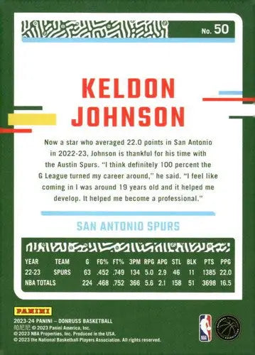 2023-24 Donruss #50 Keldon Johnson NM-MT Spurs ID:70248 - Basketball Card Single