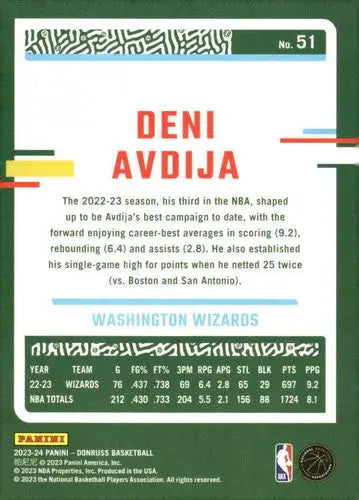 2023-24 Donruss #51 Deni Avdija NM-MT Wizards ID:70590 - Basketball Card Single