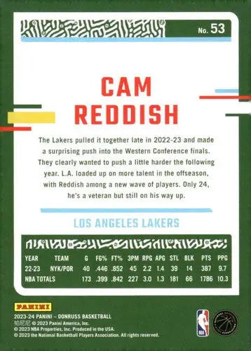 2023-24 Donruss #53 Cam Reddish NM-MT Lakers ID:70592 - Basketball Card Single