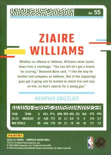 Ziaire Williams basketball card 2023-24 Donruss with original gloss by Simply Sandoval