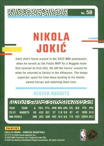2023-24 Donruss #58 Nikola Jokic NM-MT Nuggets ID:75355 - Basketball Card Single