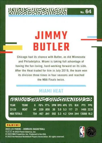 Jimmy Butler basketball card with original gloss, 2023-24 Donruss NM-MT Heat