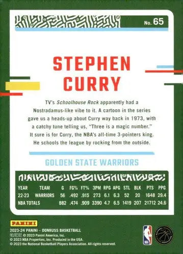 2023-24 Donruss #65 Stephen Curry NM-MT Warriors ID:70596 - Basketball Card Single
