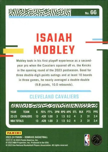2023-24 Donruss #66 Isaiah Mobley NM-MT Cavaliers ID:70254 - Basketball Card Single
