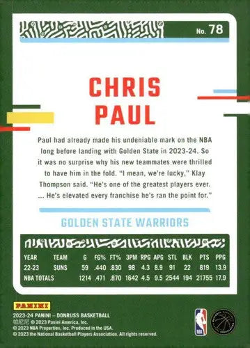 2023-24 Donruss #78 Chris Paul NM-MT Warriors ID:70601 - Basketball Card Single
