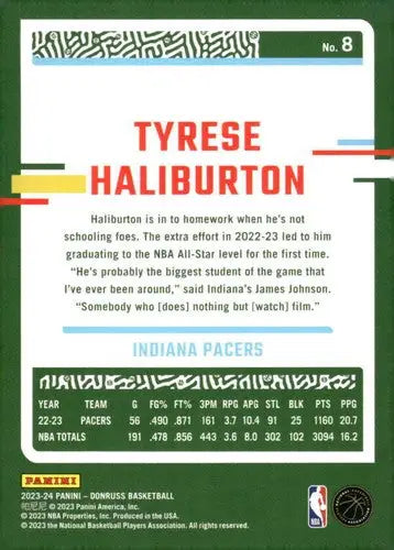 2023-24 Donruss #8 Tyrese Haliburton NM-MT Pacers ID:70235 - Basketball Card Single