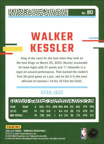 2023-24 Donruss #80 Walker Kessler NM-MT Jazz ID:70258 - Basketball Card Single