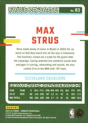 Original gloss Max Strus basketball card 2023-24 Donruss NM-MT Cavaliers ID 70605