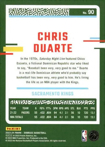 Chris Duarte Sac Kings basketball card with original gloss from 2023-24 Donruss