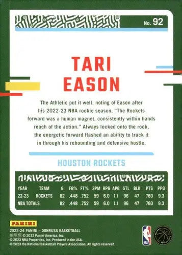 Tari Eason basketball card with original gloss from 2023-24 Donruss Rockets series