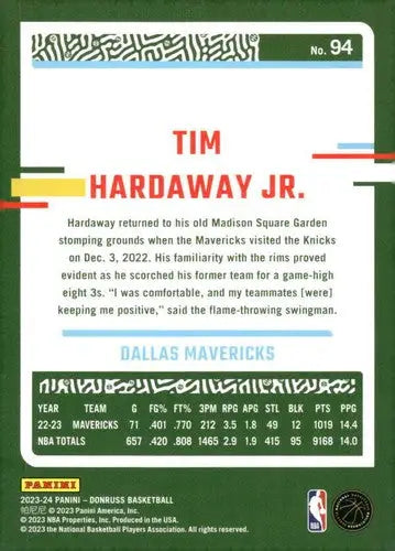 2023-24 Donruss #94 Tim Hardaway Jr. NM-MT Mavericks ID:70263 - Basketball Card Single