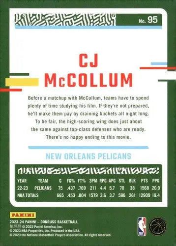 2023-24 Donruss #95 CJ McCollum NM-MT Pelicans ID:70264 - Basketball Card Single