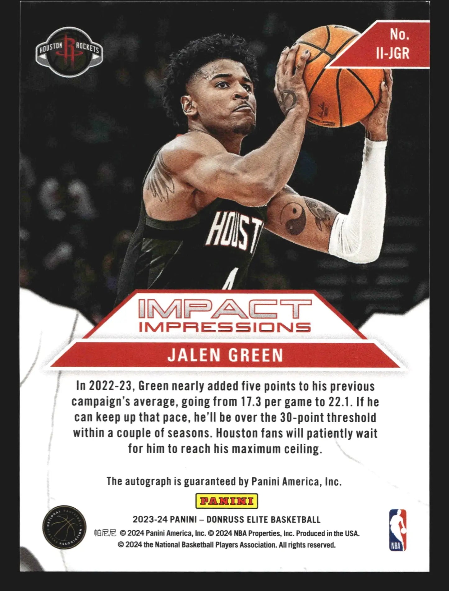 2023-24 Donruss Elite Jalen Green #II-JGR Impact Impressions Gold Auto 10/10 - Basketball Card Single