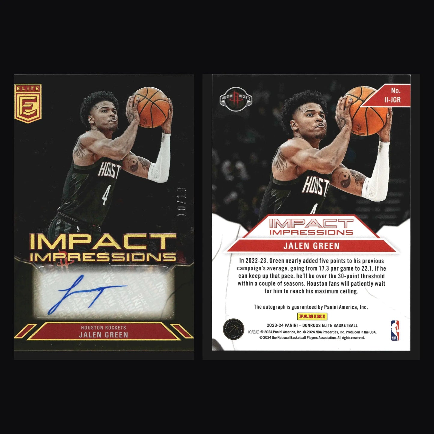 2023-24 Donruss Elite Jalen Green #II-JGR Impact Impressions Gold Auto 10/10 - Basketball Card Single