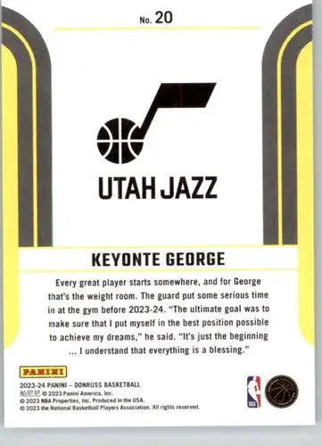 Original gloss Donruss Franchise Features Keyonte George basketball card for 2023-24 Jazz