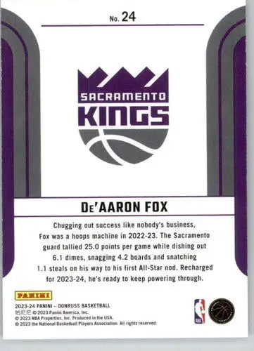 2023-24 Donruss Franchise Features #24 De’Aaron Fox NM-MT Sac Kings ID:70541 - Basketball Card Single