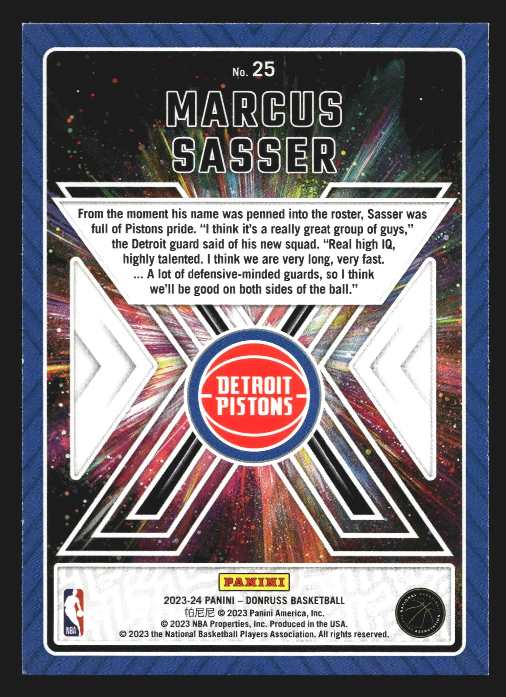 2023-24 Donruss Great X-Pectations Marcus Sasser #25 RC Pistons Insert