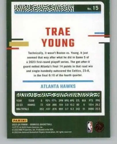 2023-24 Donruss Holo Green Laser #15 Trae Young NM-MT Hawks ID:70545 - Basketball Card Single