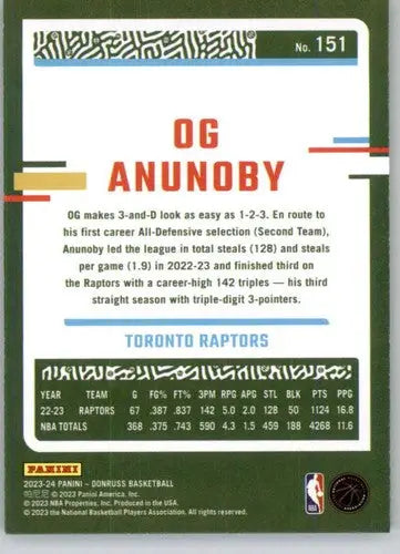2023-24 Donruss Holo Green Laser #151 OG Anunoby NM-MT Raptors ID:70544 - Basketball Card Single
