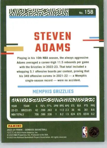Steven Adams basketball card from 2023-24 Donruss Holo Green Laser series