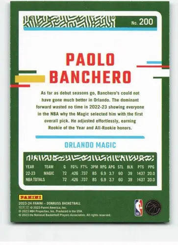 2023-24 Donruss Holo Green Laser Paolo Banchero basketball card with original gloss