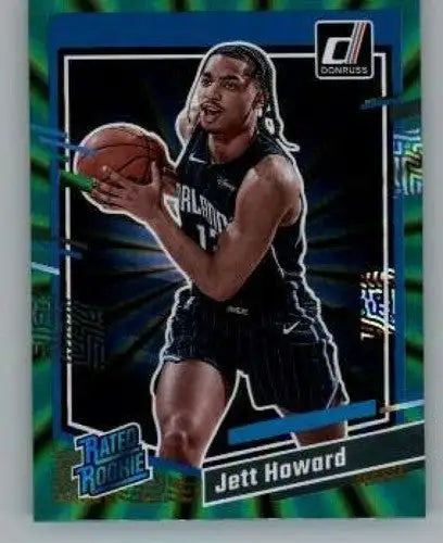 Jett Howard basketball card with holo green laser finish from 2023-24 Donruss RC collection