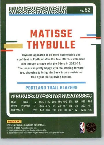 2023-24 Donruss Holo Green Laser Matisse Thybulle basketball card with holo green laser finish