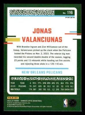 2023-24 Donruss Optic #116 Jonas Valanciunas Choice Red and Green
