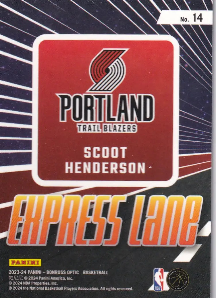 2023-24 DONRUSS OPTIC #14 SCOOT HENDERSON EXPRESS LANE- PORTLAND TRAIL BLAZZERS