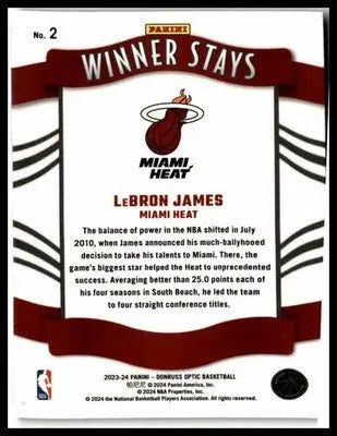 2023-24 Donruss Optic #2 LeBron James Winner Stays - Basketball Card Single