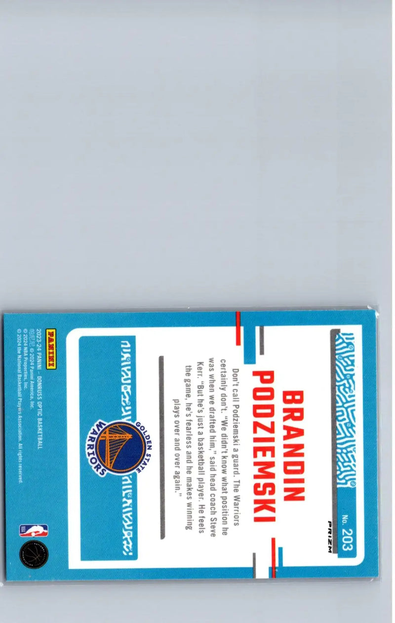 Brandin Podziemski Purple basketball trading card from 2023-24 Donruss Optic series