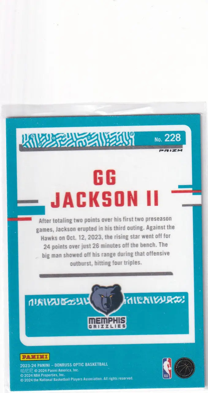 2023-24 DONRUSS OPTIC #228 GG JACKSON SILVER- MEMPHIS GRIZZLIES