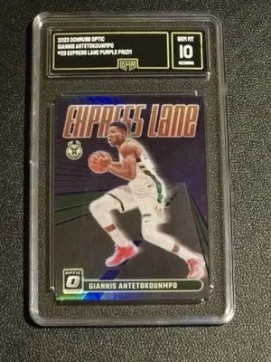 2023-24 Donruss Optic #23 Giannis Antetokounmpo Express Lane Purple GMA 10 - Basketball Card Single
