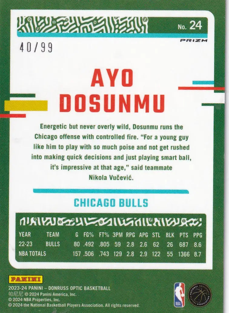 2023-24 DONRUSS OPTIC #24 AYO DOSUNMU ORANGE FOIL 40/99- CHICAGO BULLS