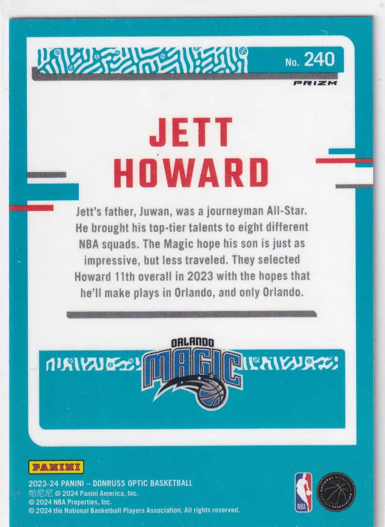 2023-24 DONRUSS OPTIC #240 JETT HOWARD PURPLE SHOCK- ORLANDO MAGIC