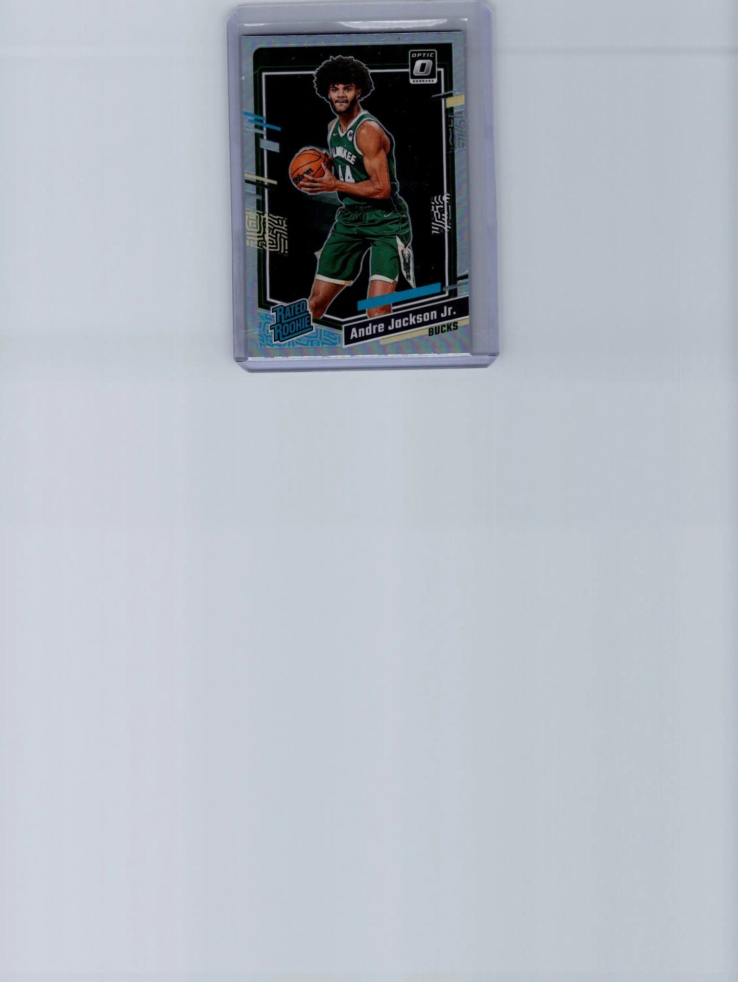 Basketball trading card of Andre Jackson Jr. in protective sleeve from Donruss Optic 2023-24