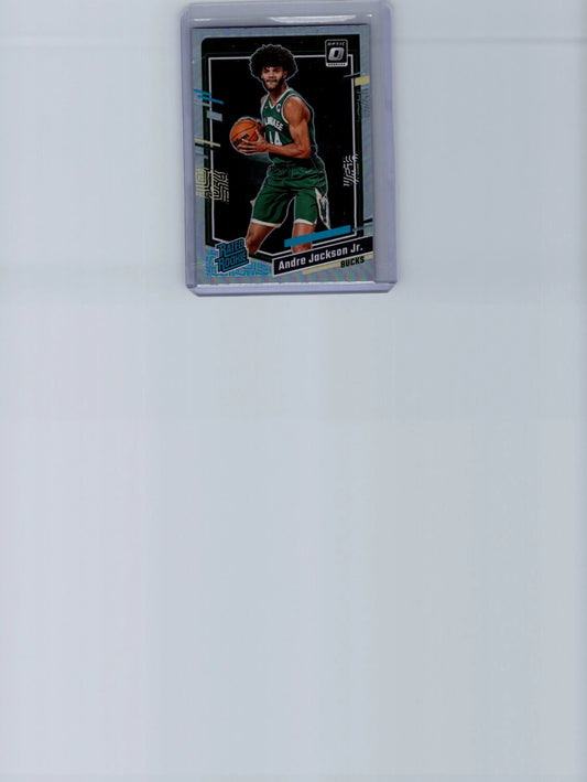 Basketball trading card of Andre Jackson Jr. in protective sleeve from Donruss Optic 2023-24