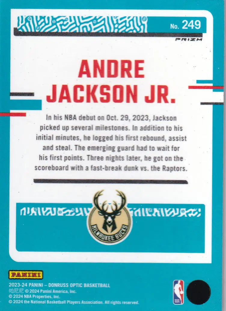 2023-24 DONRUSS OPTIC #249 ANDRE JACKSON JR- MILWAUKEE BUCKS
