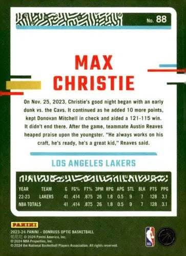 2023-24 Donruss Optic #88 Max Christie NM-MT Lakers ID:78600 - Basketball Card Single