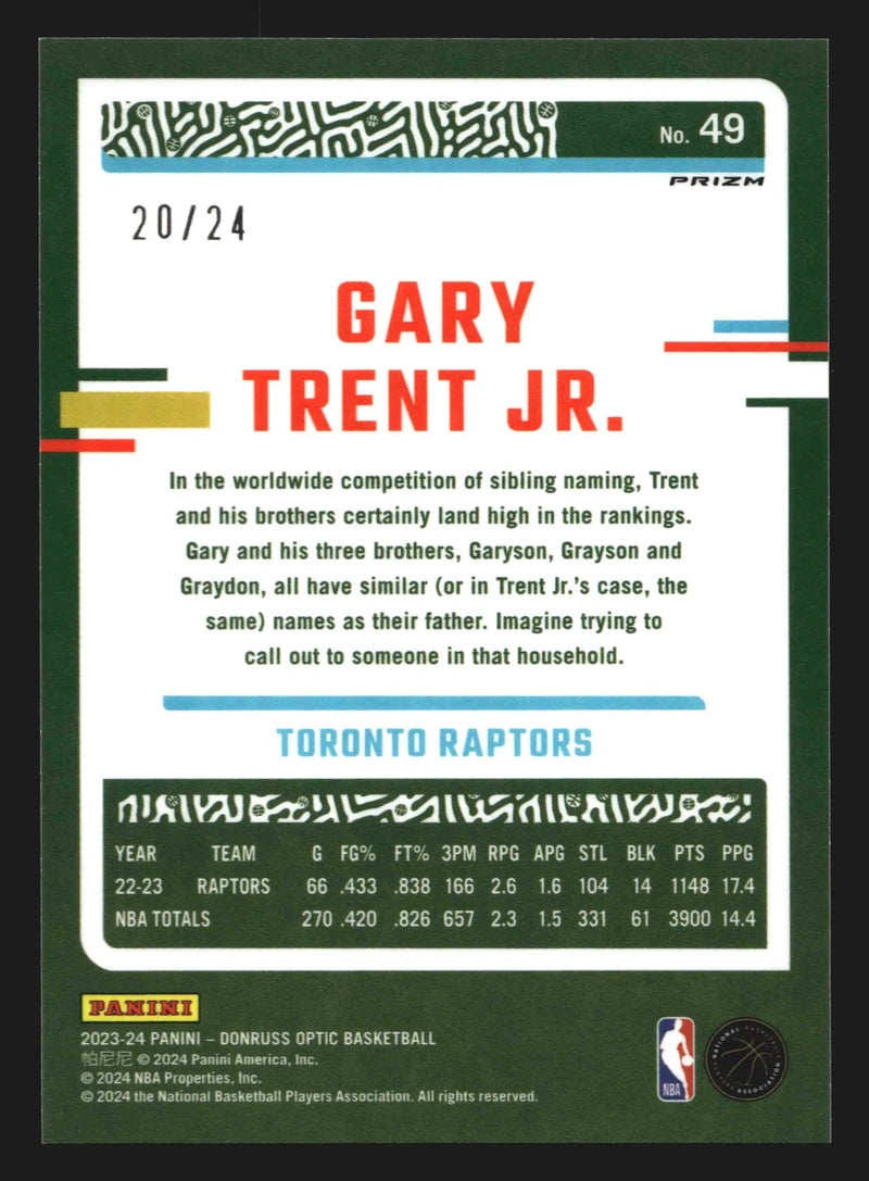 2023-24 Donruss Optic Gary Trent Jr. #49 Blue Mojo Prizm 20/24 Toronto Raptors - Basketball Card Single