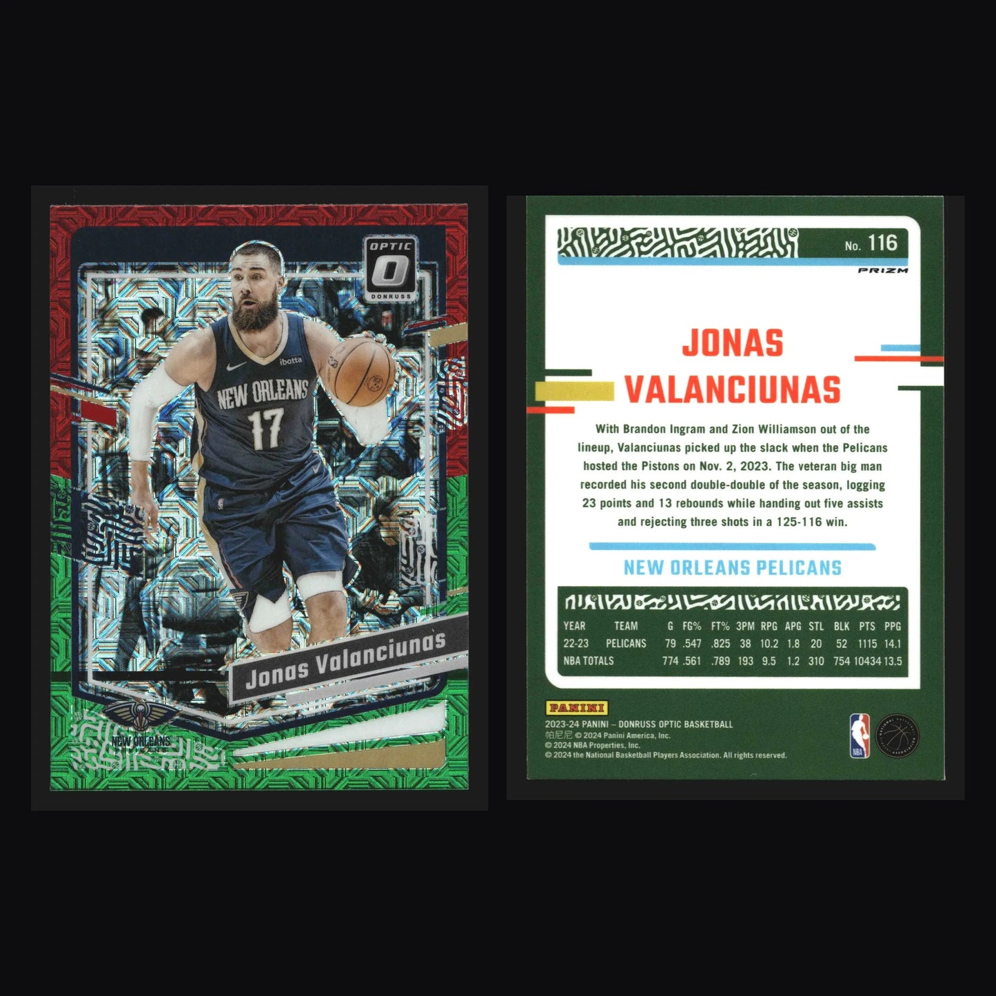 2023-24 Donruss Optic Jonas Valanciunas #116 Choice Red & Green Prizm