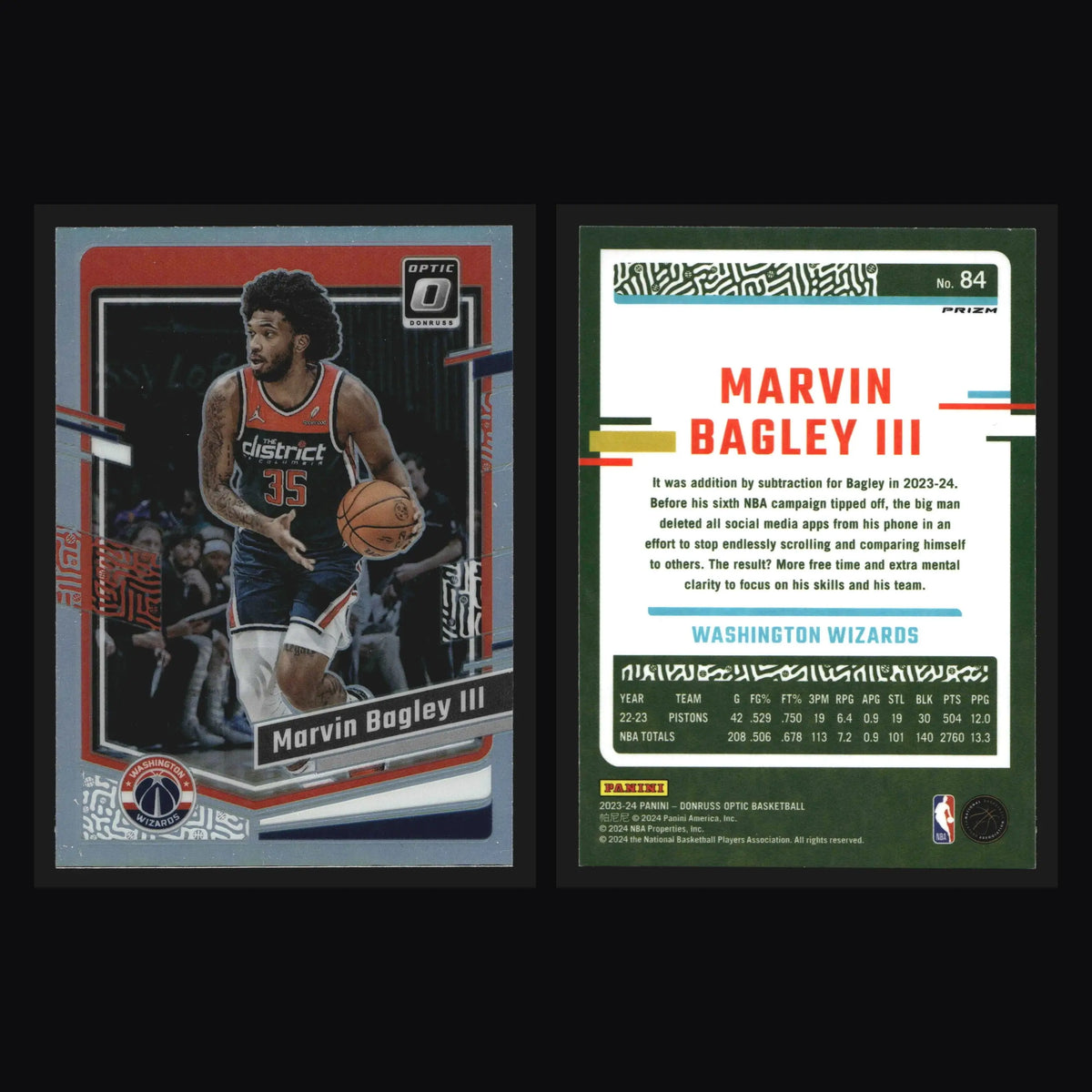 2023-24 Donruss Optic Marvin Bagley III #84 Holo Wizards - Basketball Card Single