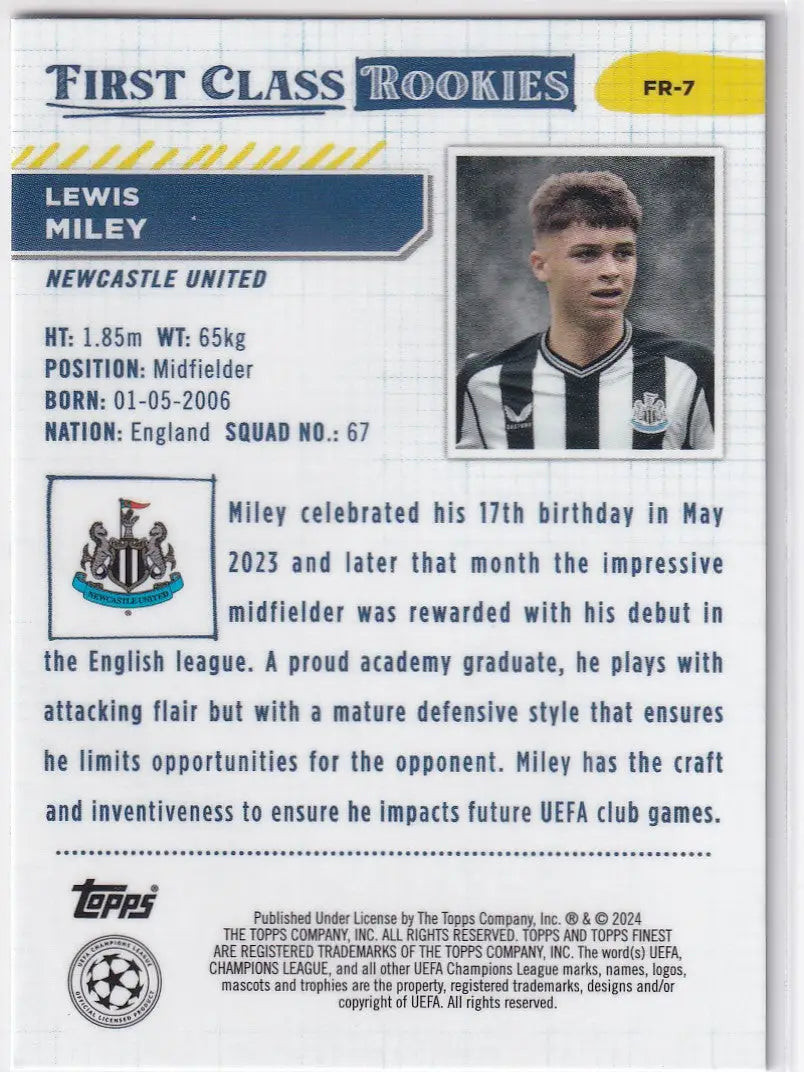 2023-24 Finest First Class FR-7 Lewis Miley - Newcastle United - Other