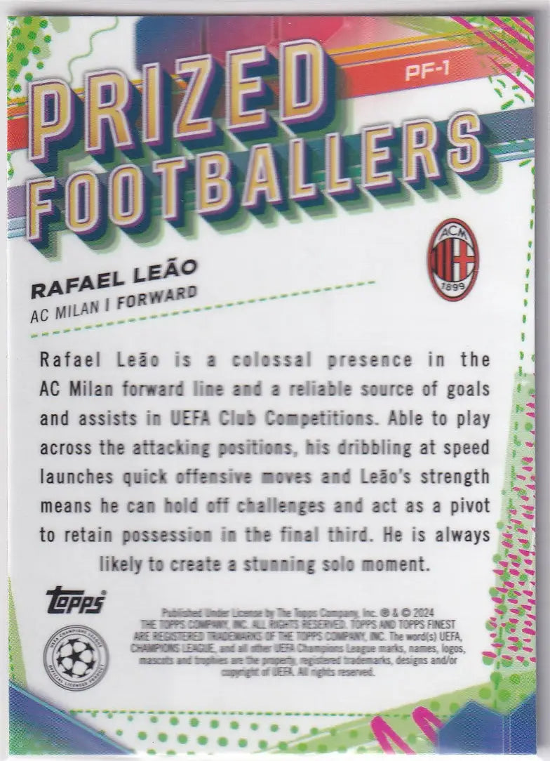 2023-24 Finest Prized Footballers PF-1 Rafael Leão - AC Milan - Football Card Single